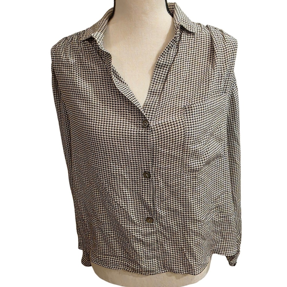 Carole Little Saint-Tropez West Vintage 100% Silk Houndstooth Blouse Size 8